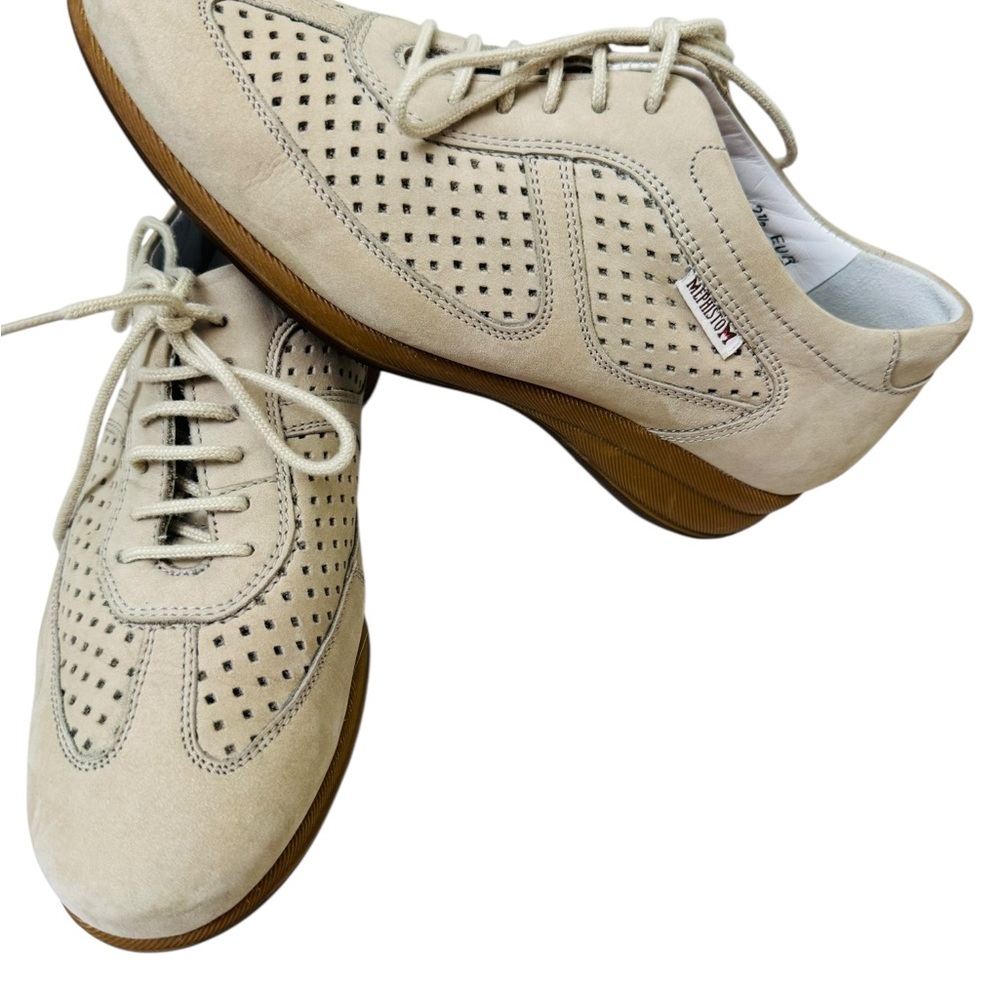Mephisto Beige Leather Shoes Women US 5 Confort Walking Lace up
